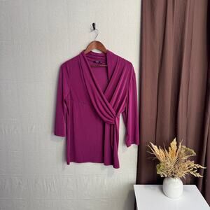 Lily by Firmiana Size L Pink Wrap Style Stretch Top Long Sleeve